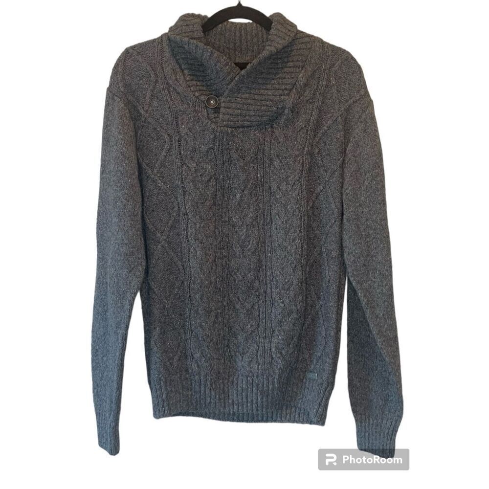 Buckle Black Label Mens LG Athletic Fit Gray Knit Shawl Collar Sweater